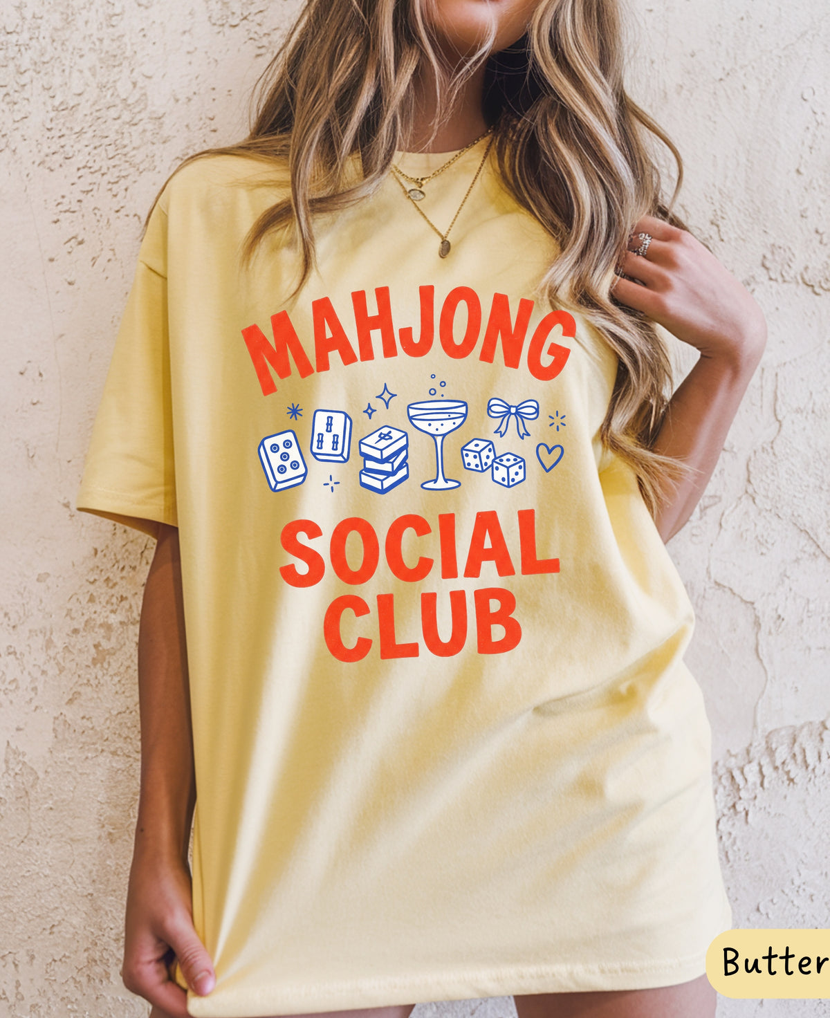 Mahjong Social Club shirt in butter yellow, Comfort Colors mahj tee gift for her