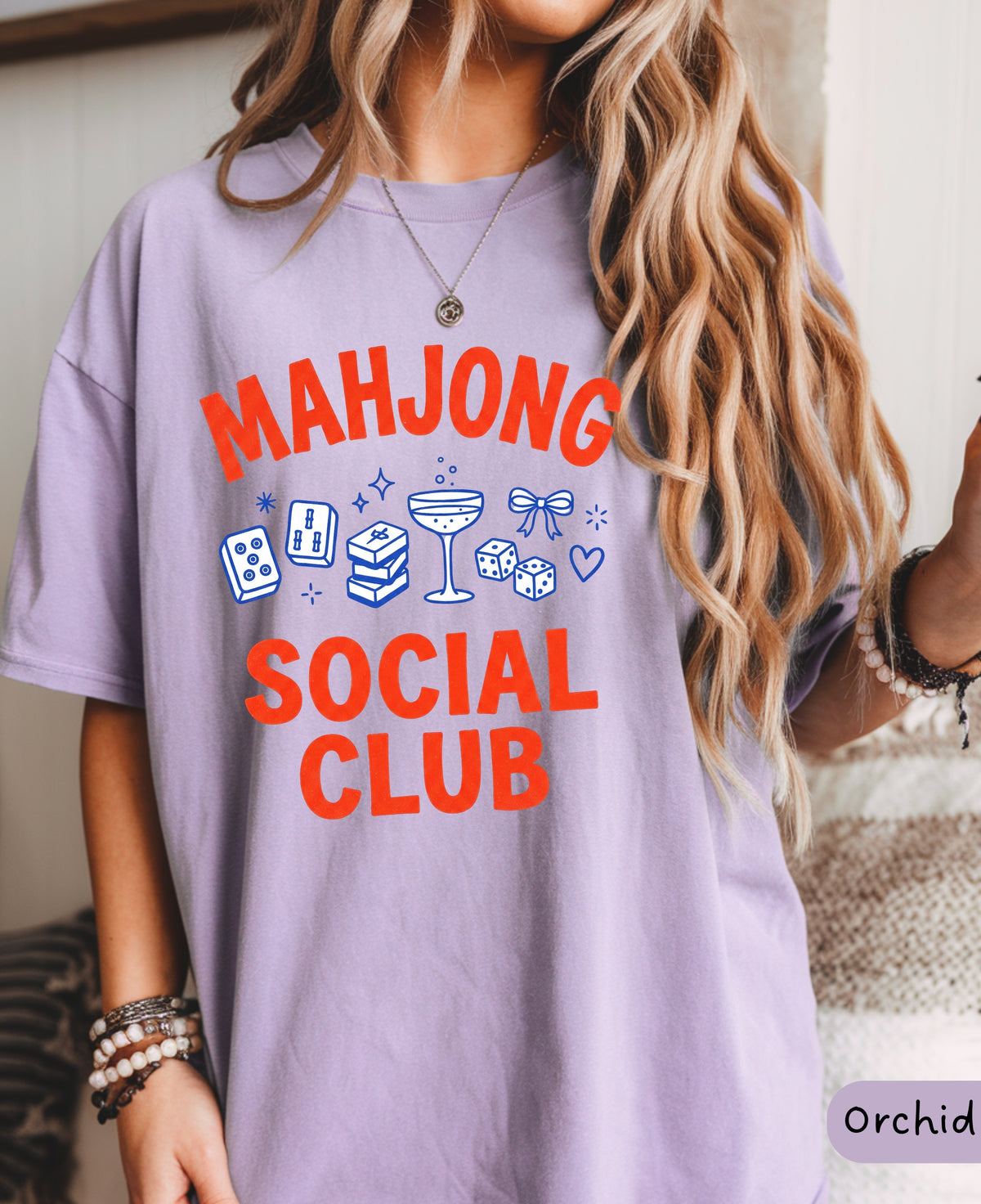 Mahjong Social Club shirt in orchid lavender, Comfort Colors tee for mahj club and girls' trips
