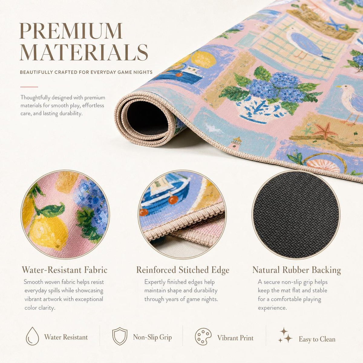 Coastal Seagull Hydrangea & Lemon Mahjong Mat