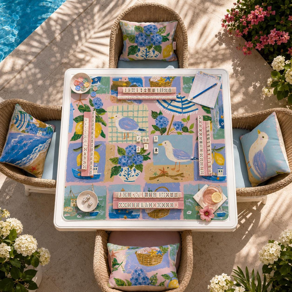 Coastal Seagull Hydrangea & Lemon Mahjong Mat