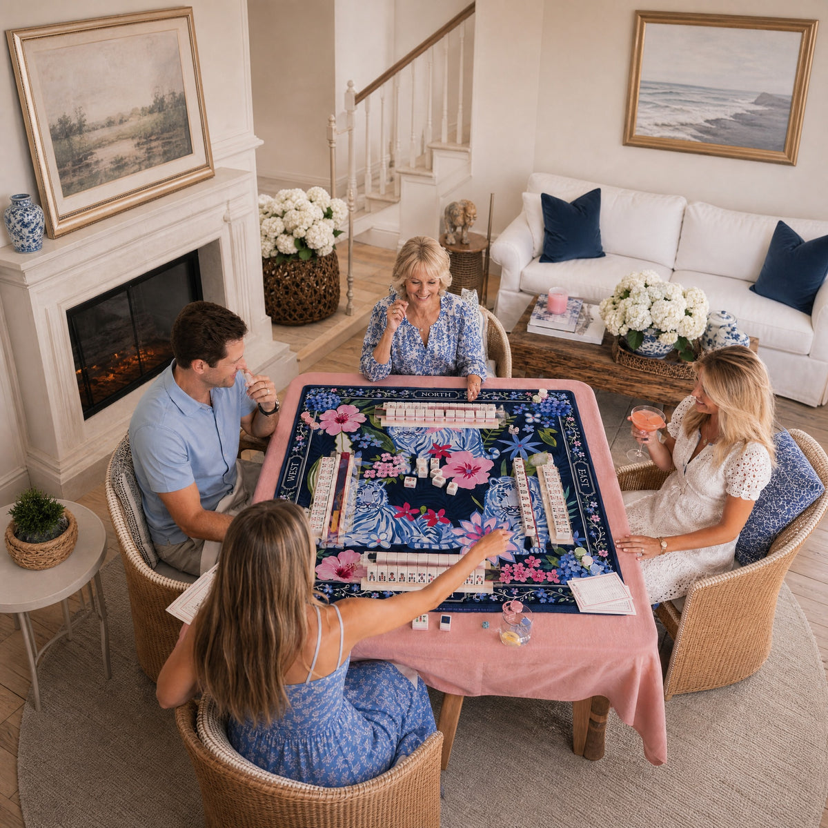 Blue Chinoiserie Tiger Mahjong Mat