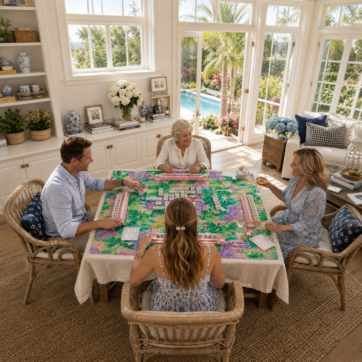 Pink Leopard Palm Leaf Mahjong Mat