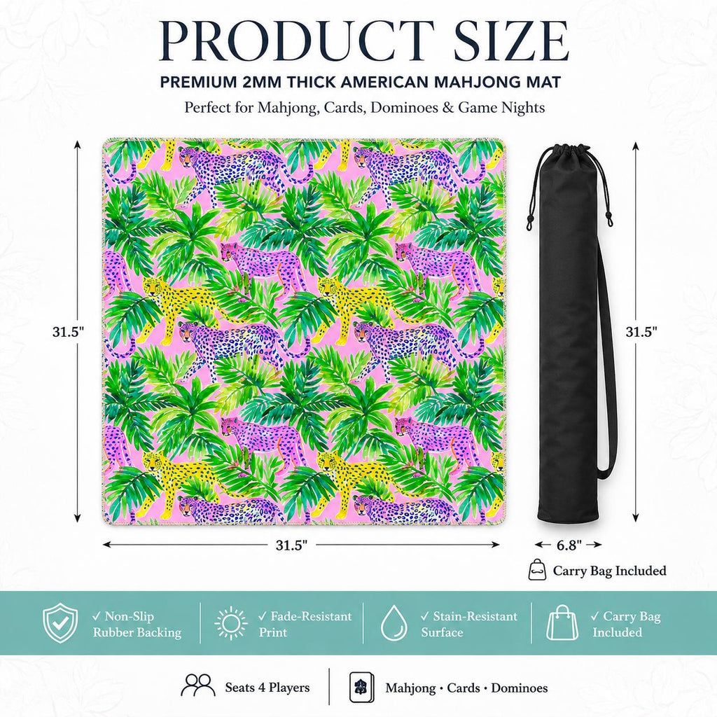 Pink Leopard Palm Leaf Mahjong Mat