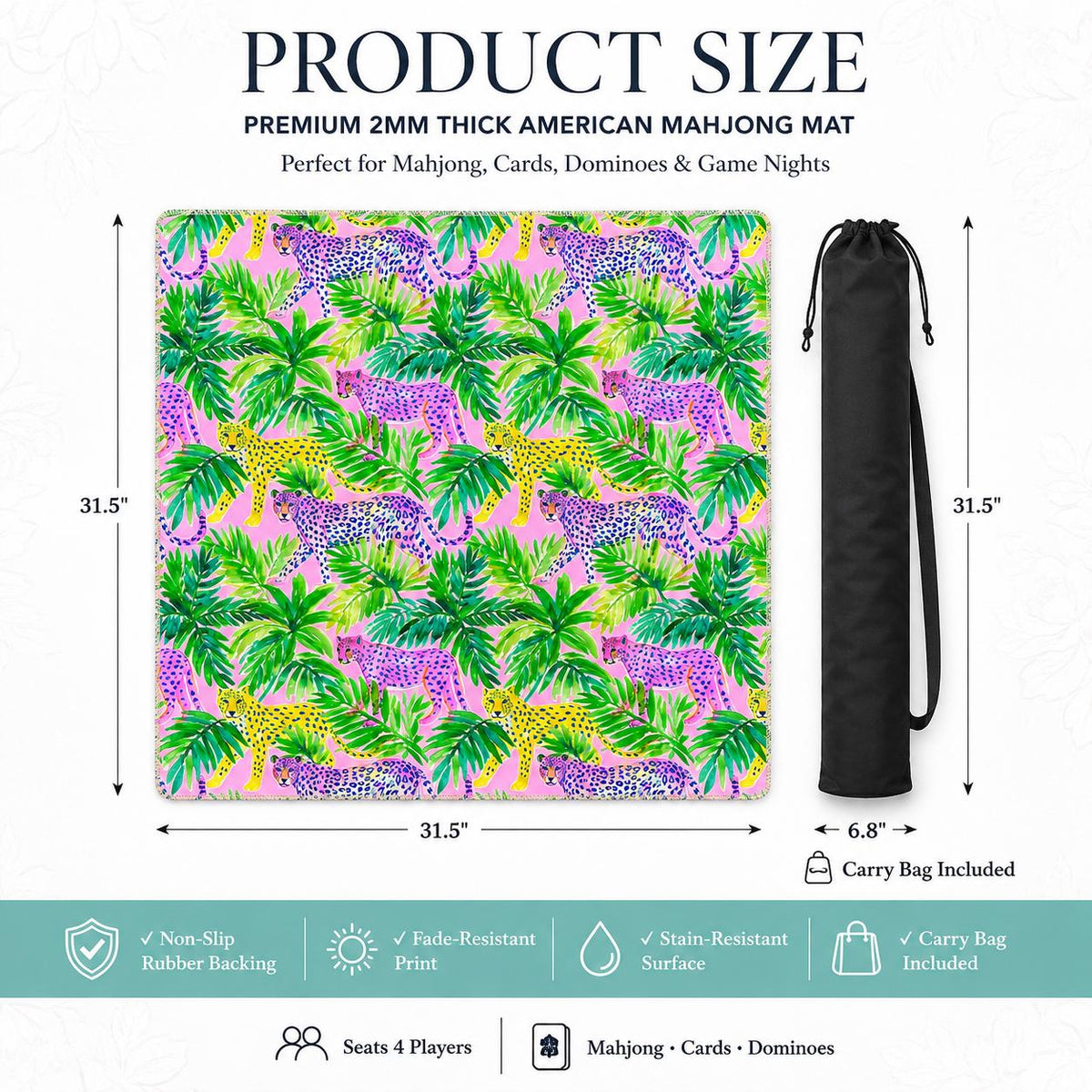 Pink Leopard Palm Leaf Mahjong Mat