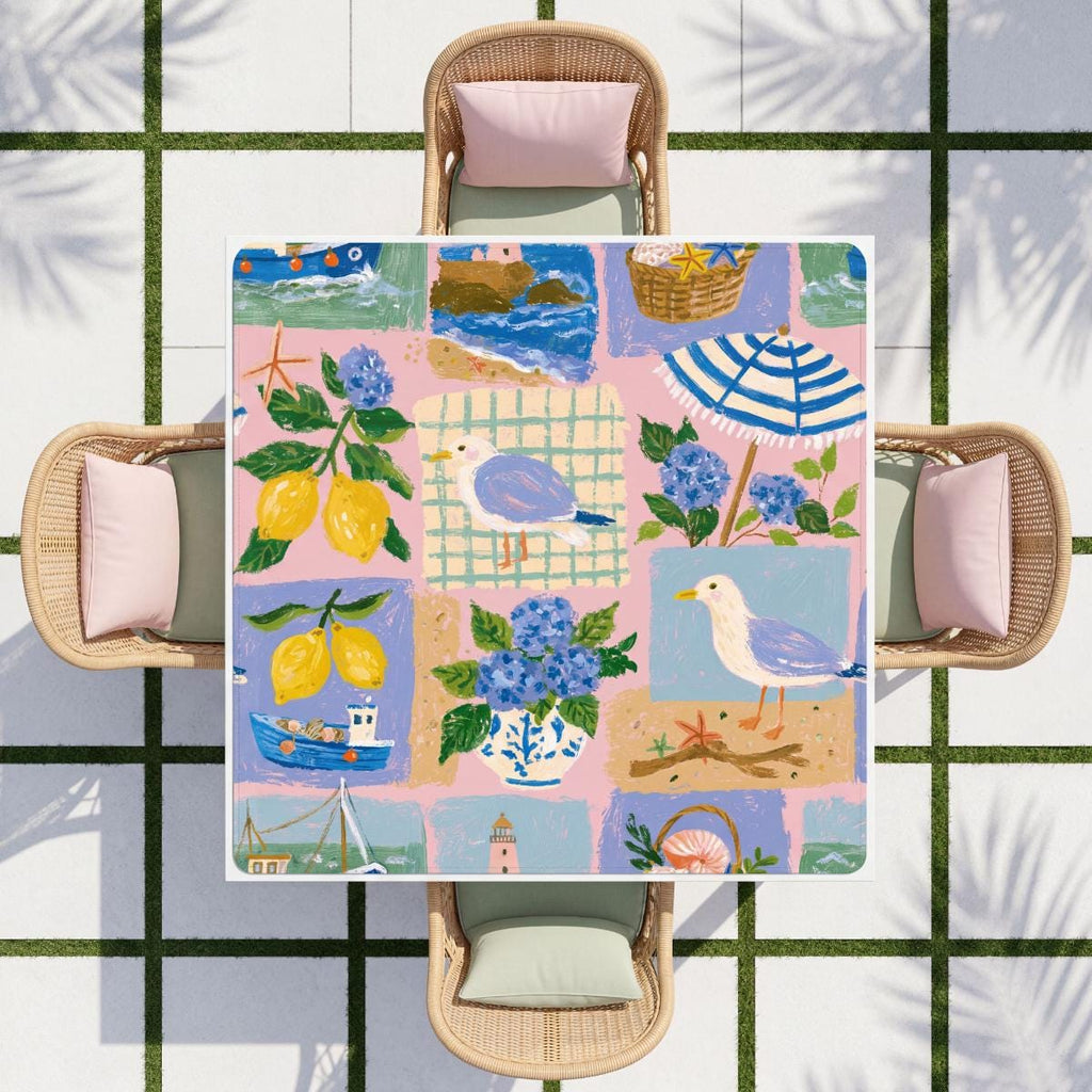Coastal Seagull Hydrangea & Lemon Mahjong Mat
