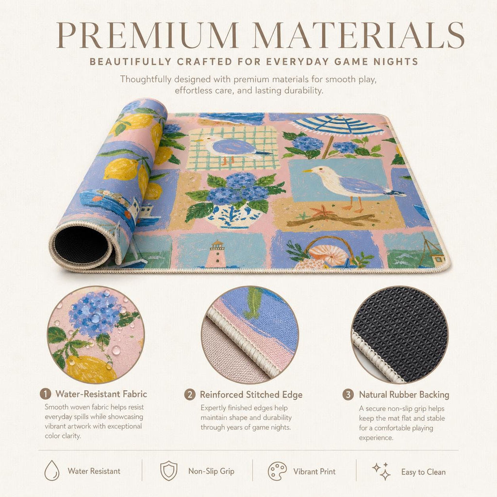 Coastal Seagull Hydrangea & Lemon Mahjong Mat