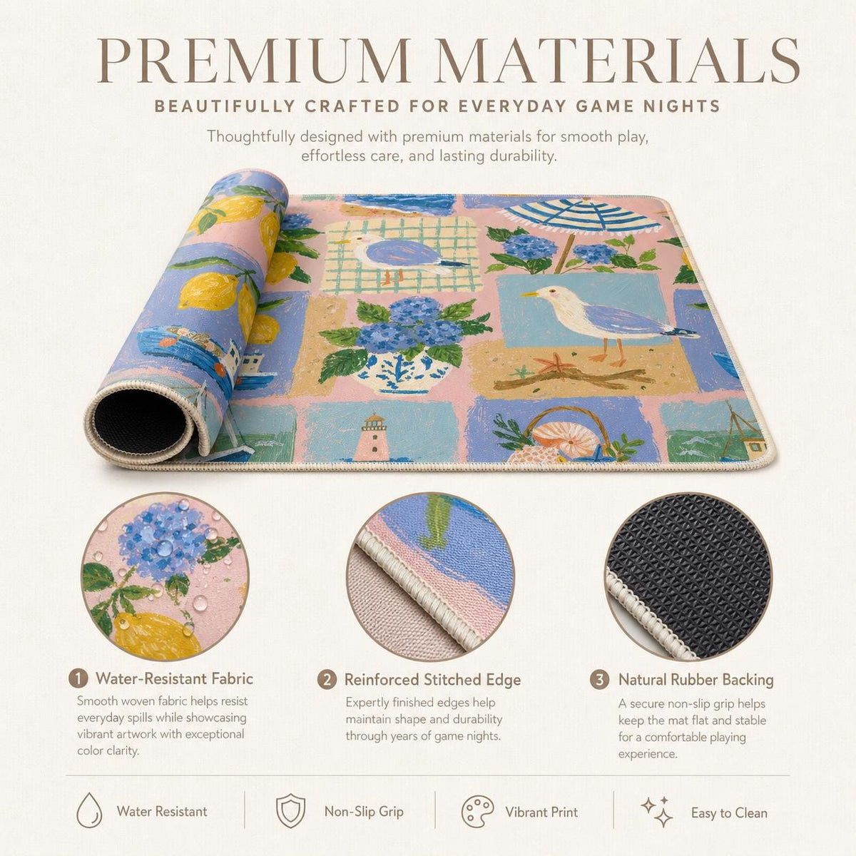 Coastal Seagull Hydrangea & Lemon Mahjong Mat