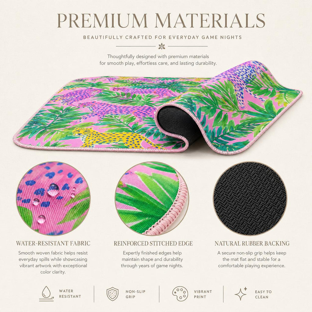 Pink Leopard Palm Leaf Mahjong Mat
