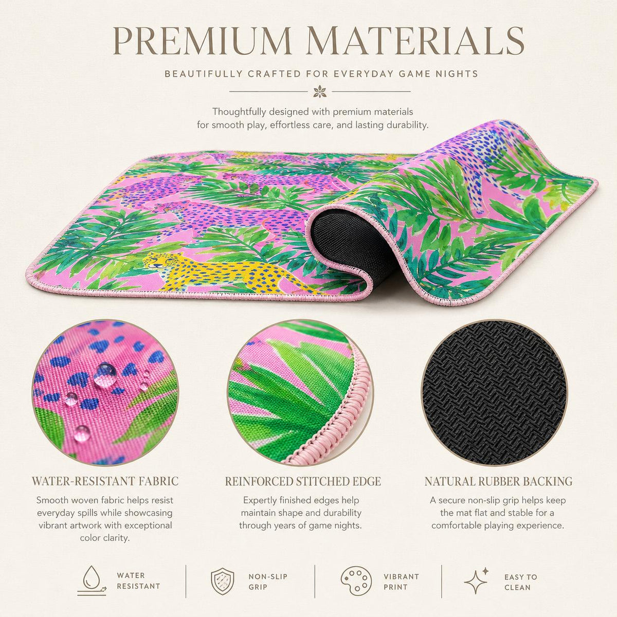 Pink Leopard Palm Leaf Mahjong Mat
