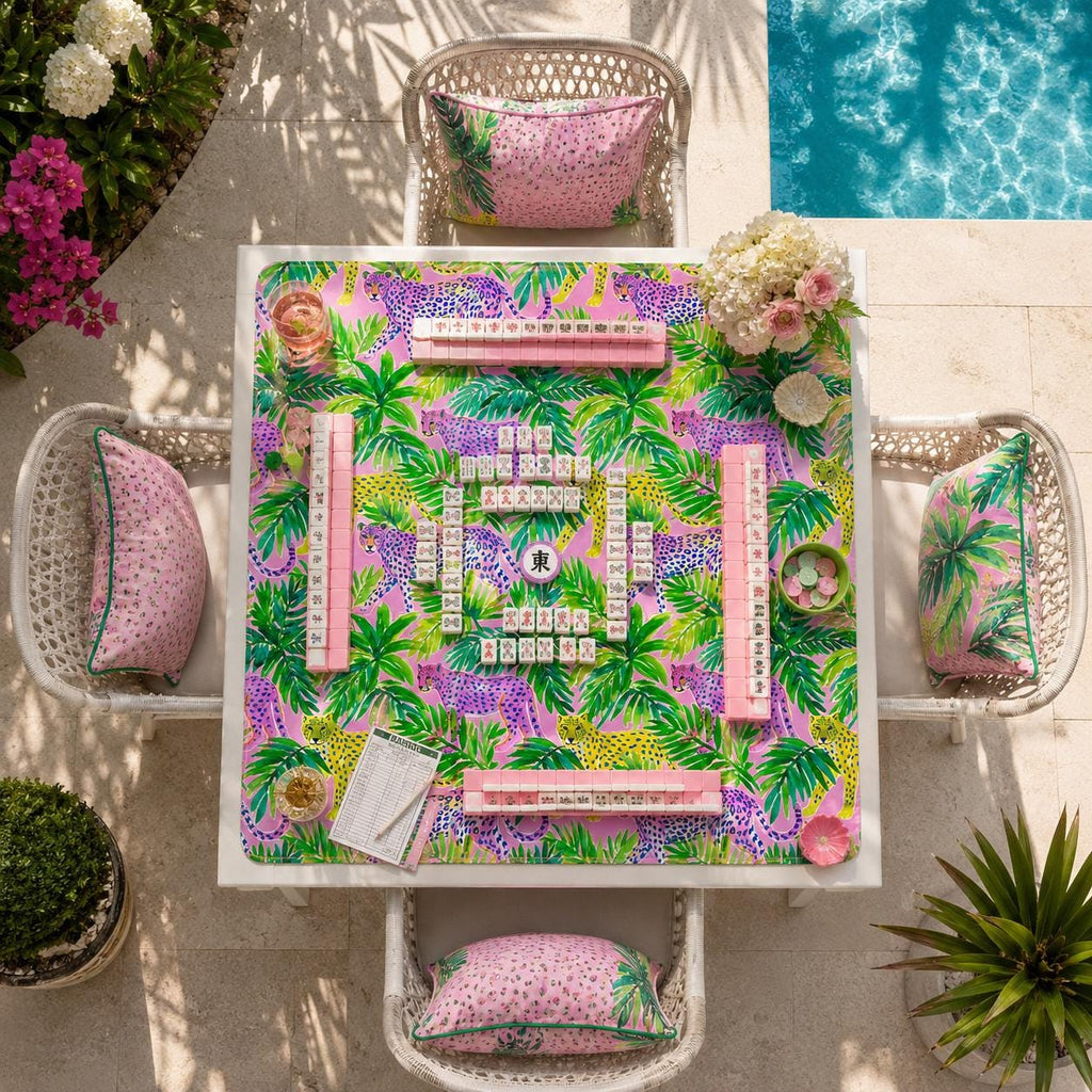 Pink Leopard Palm Leaf Mahjong Mat