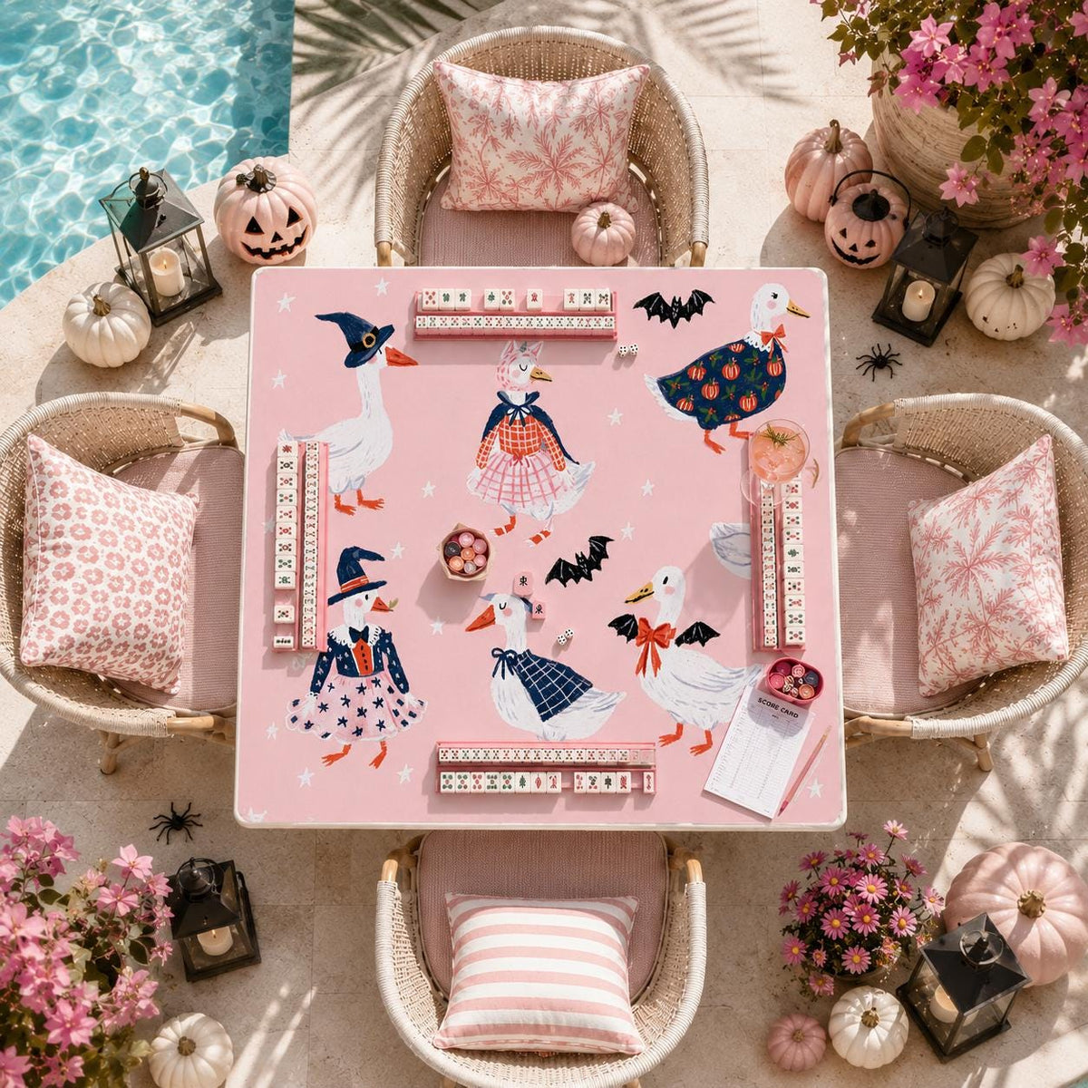Pink Witch Goose Halloween Mahjong Mat