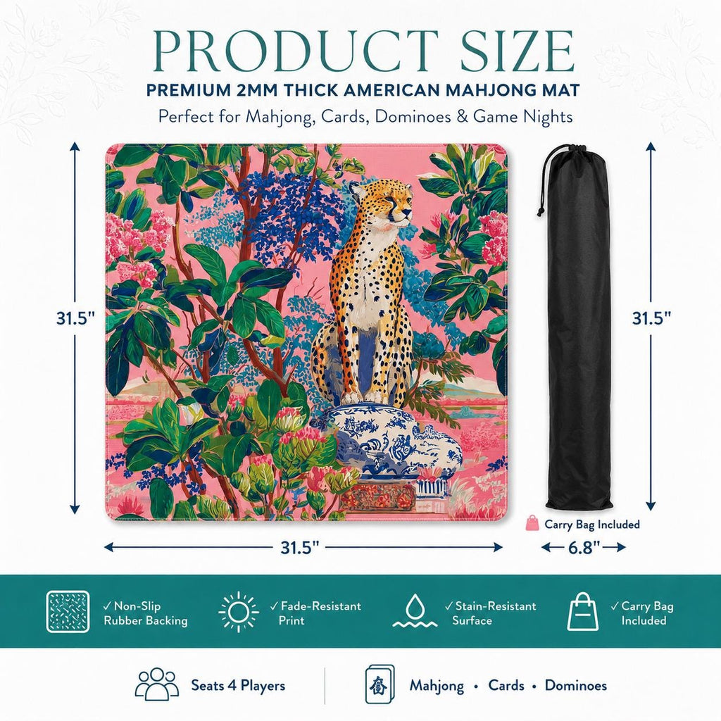 Pink Cheetah Tropical Chinoiserie Mahjong Mat