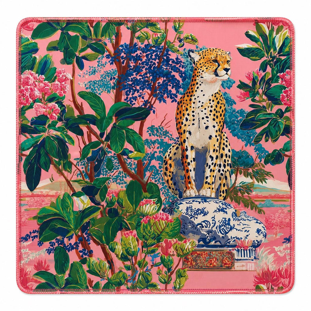 Pink Cheetah Tropical Chinoiserie Mahjong Mat