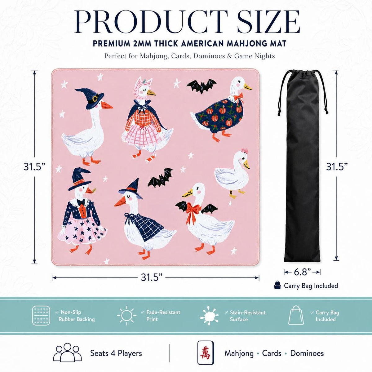 Pink Witch Goose Halloween Mahjong Mat