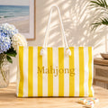 Yellow Stripe Mahjong Weekender Bag – Large Striped Mahjong Tote, 24" × 13"