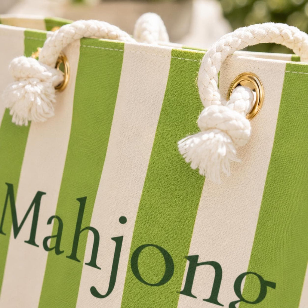 Green Stripe Mahjong Weekender Bag – Large Striped Mahjong Tote, 24" × 13"