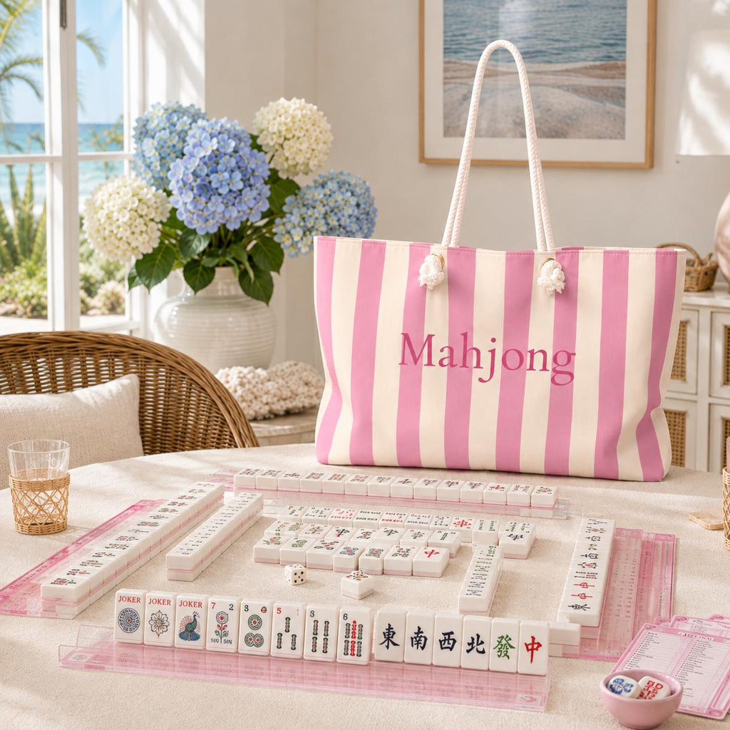 Pink Stripe Mahjong Weekender Bag – Large Striped Mahjong Tote, 24" × 13"