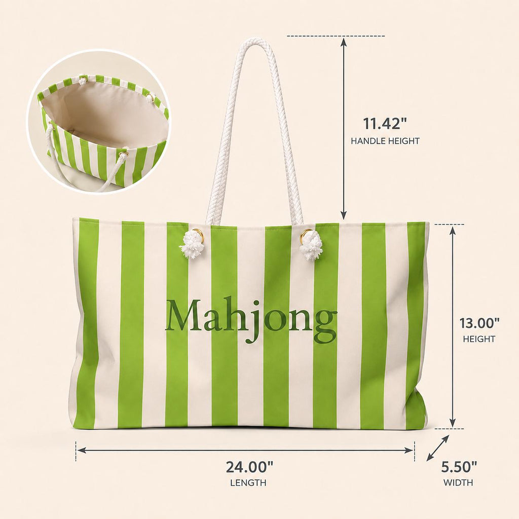 Pink Stripe Mahjong Weekender Bag – Large Striped Mahjong Tote, 24" × 13"