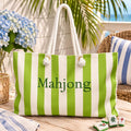 Green Stripe Mahjong Weekender Bag – Large Striped Mahjong Tote, 24" × 13"