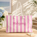 Pink Stripe Mahjong Weekender Bag – Large Striped Mahjong Tote, 24" × 13"