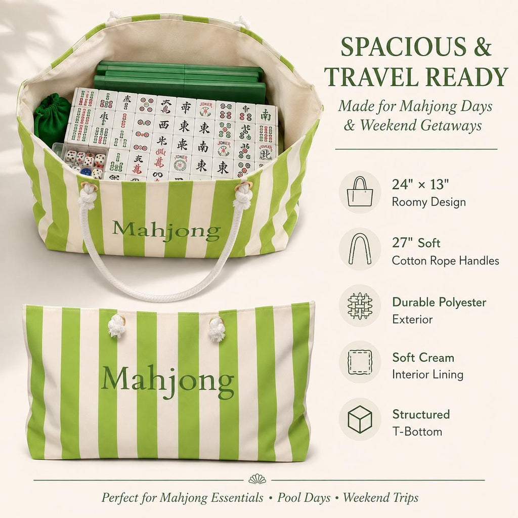 Pink Stripe Mahjong Weekender Bag – Large Striped Mahjong Tote, 24" × 13"