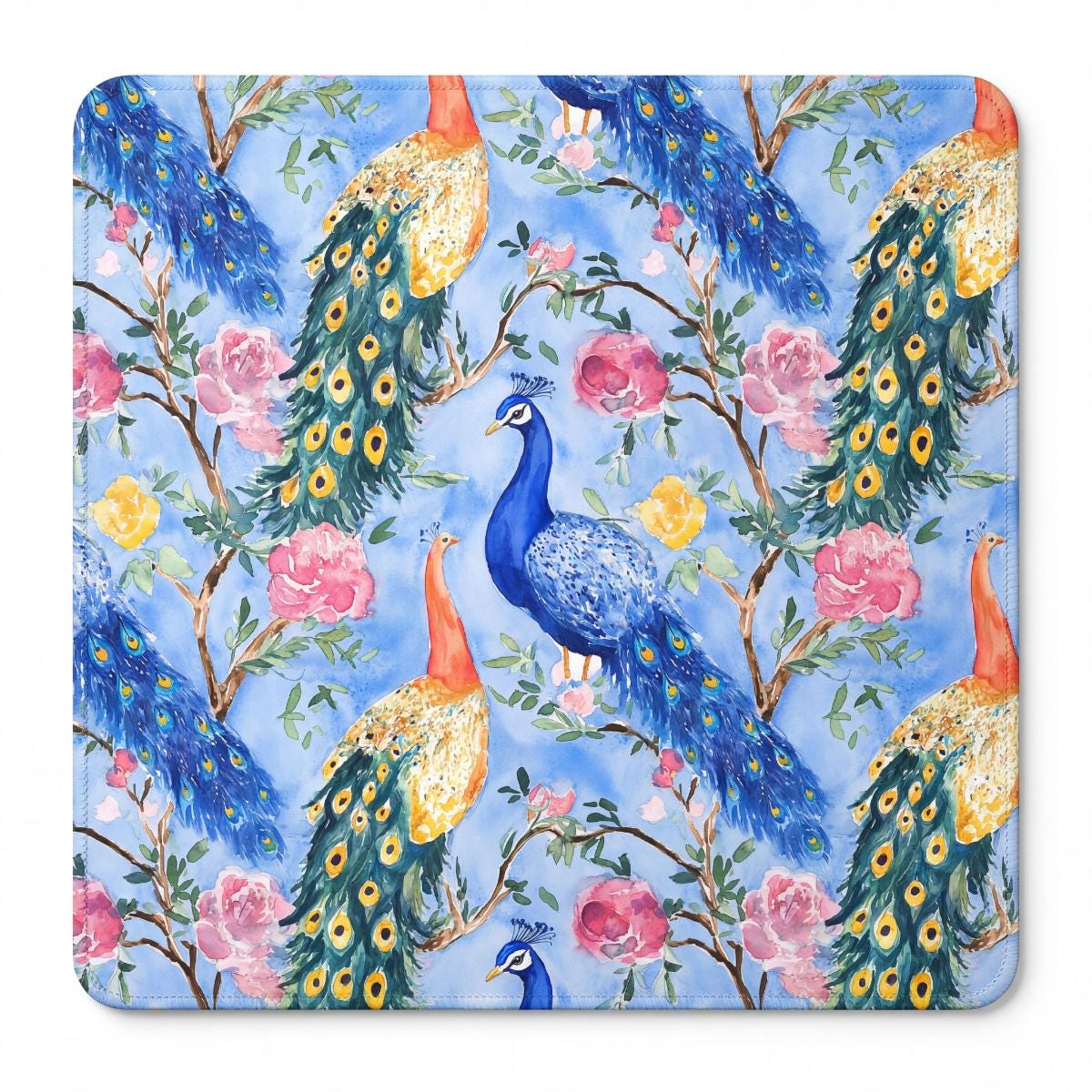 Blue Peacock Chinoiserie Mahjong Mat