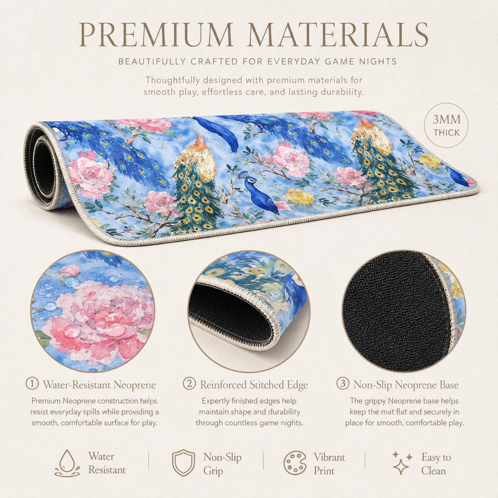 Blue Peacock Chinoiserie Mahjong Mat
