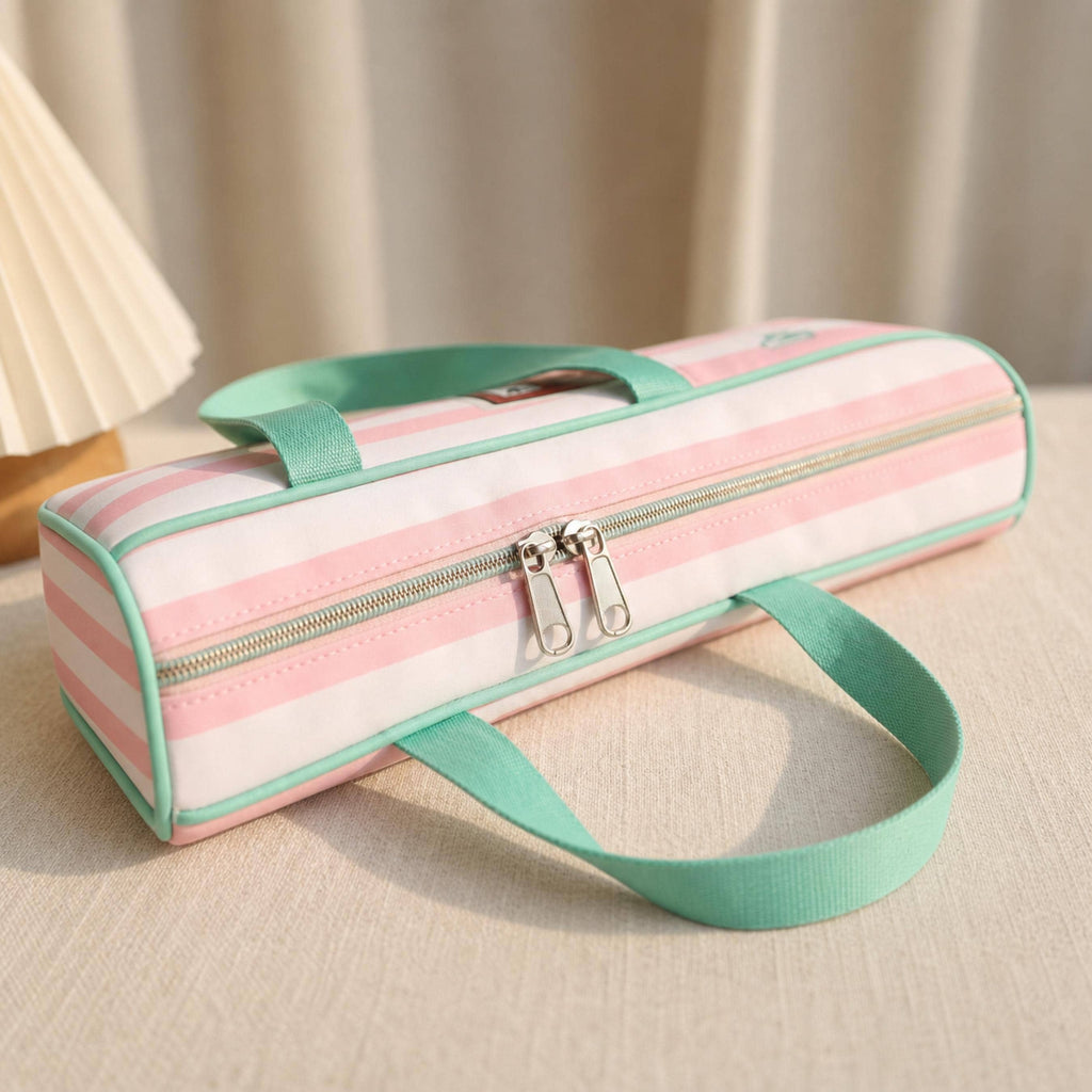 Pink stripe mahjong rack bag with mint handles