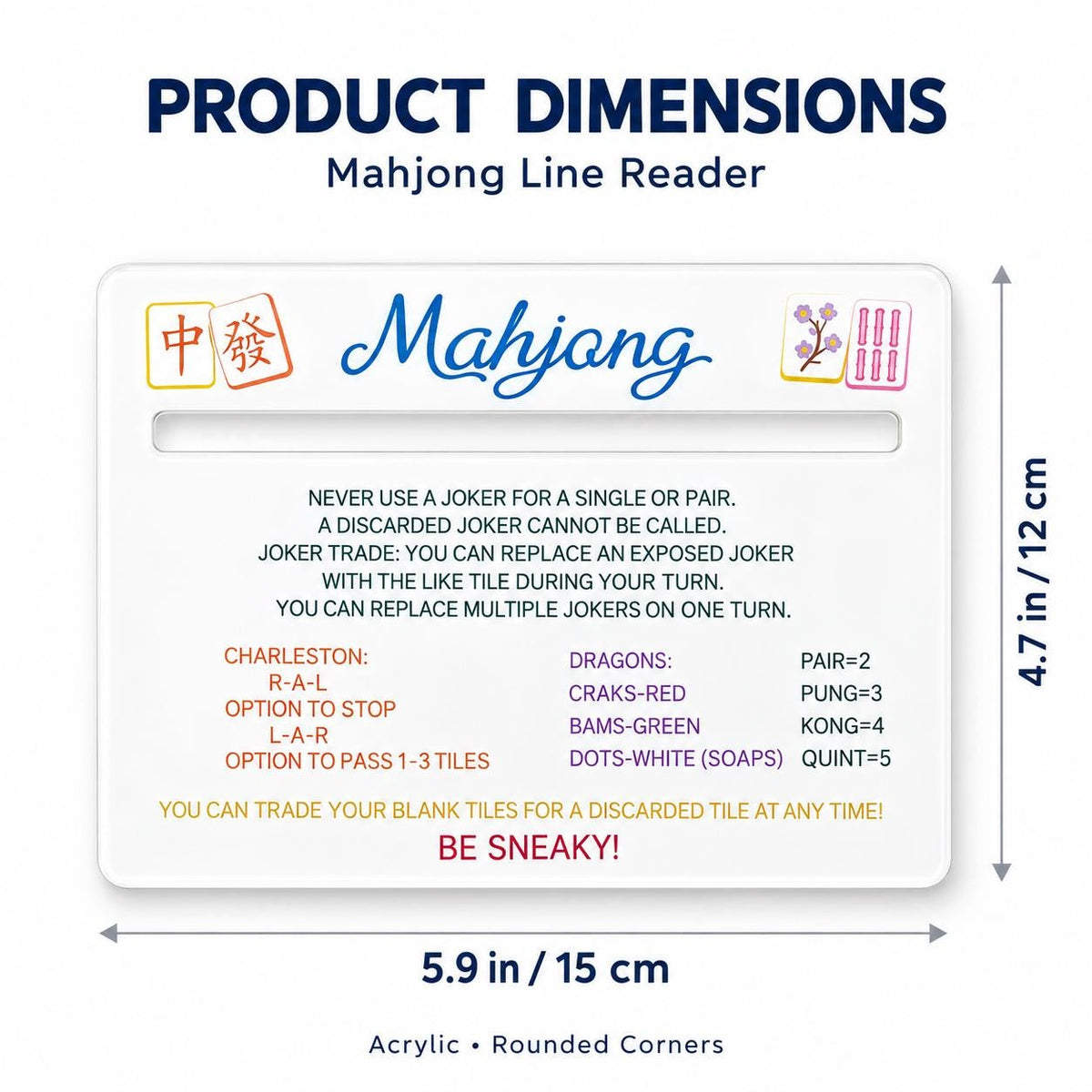 Acrylic Mahjong Line Reader with Rules – American Mahjong Cheat Sheet Card