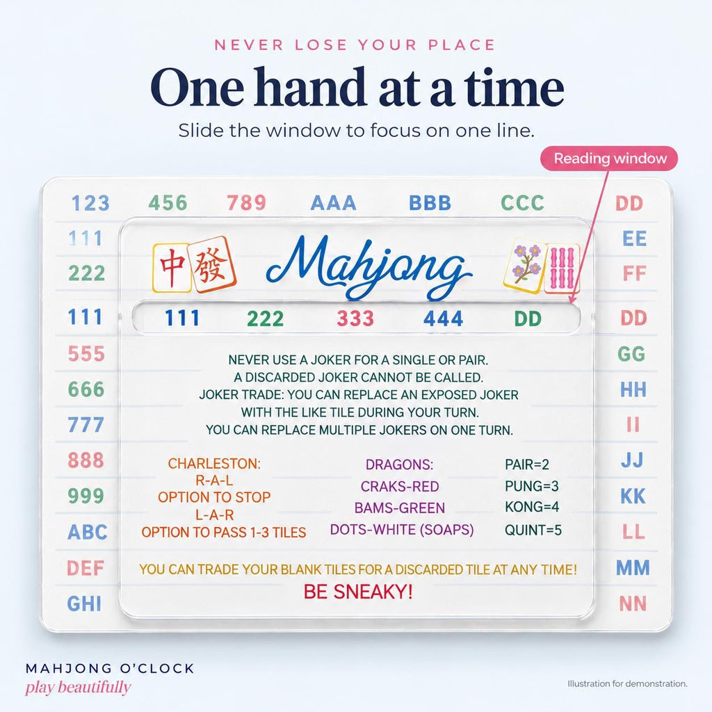 Acrylic Mahjong Line Reader with Rules – American Mahjong Cheat Sheet Card