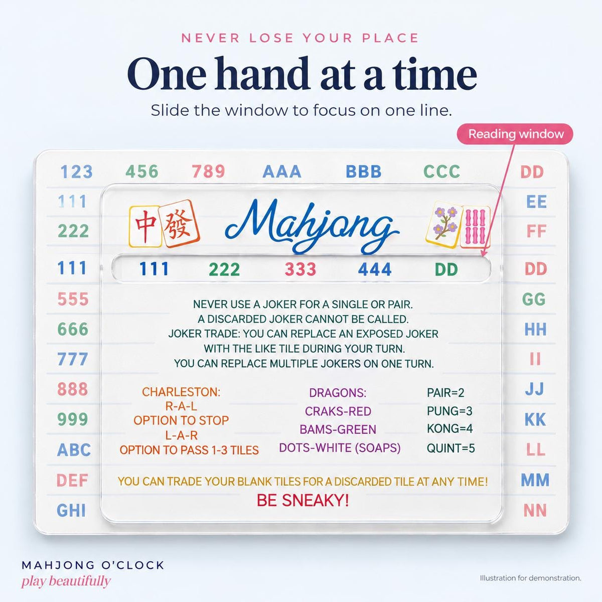 Acrylic Mahjong Line Reader with Rules – American Mahjong Cheat Sheet Card