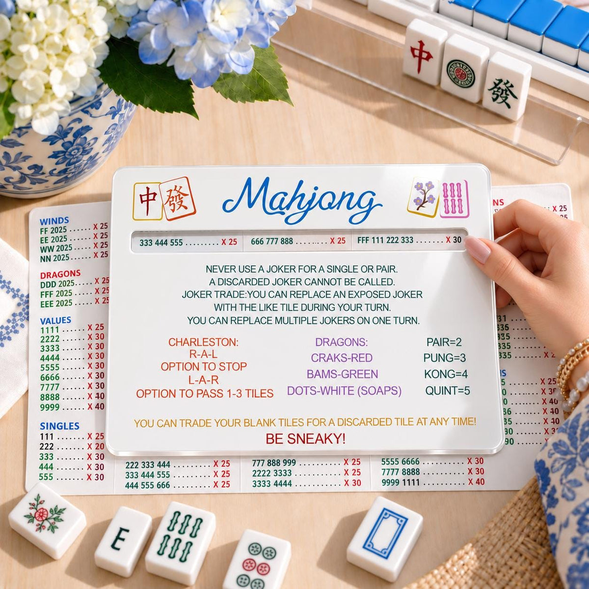 Acrylic Mahjong Line Reader with Rules – American Mahjong Cheat Sheet Card