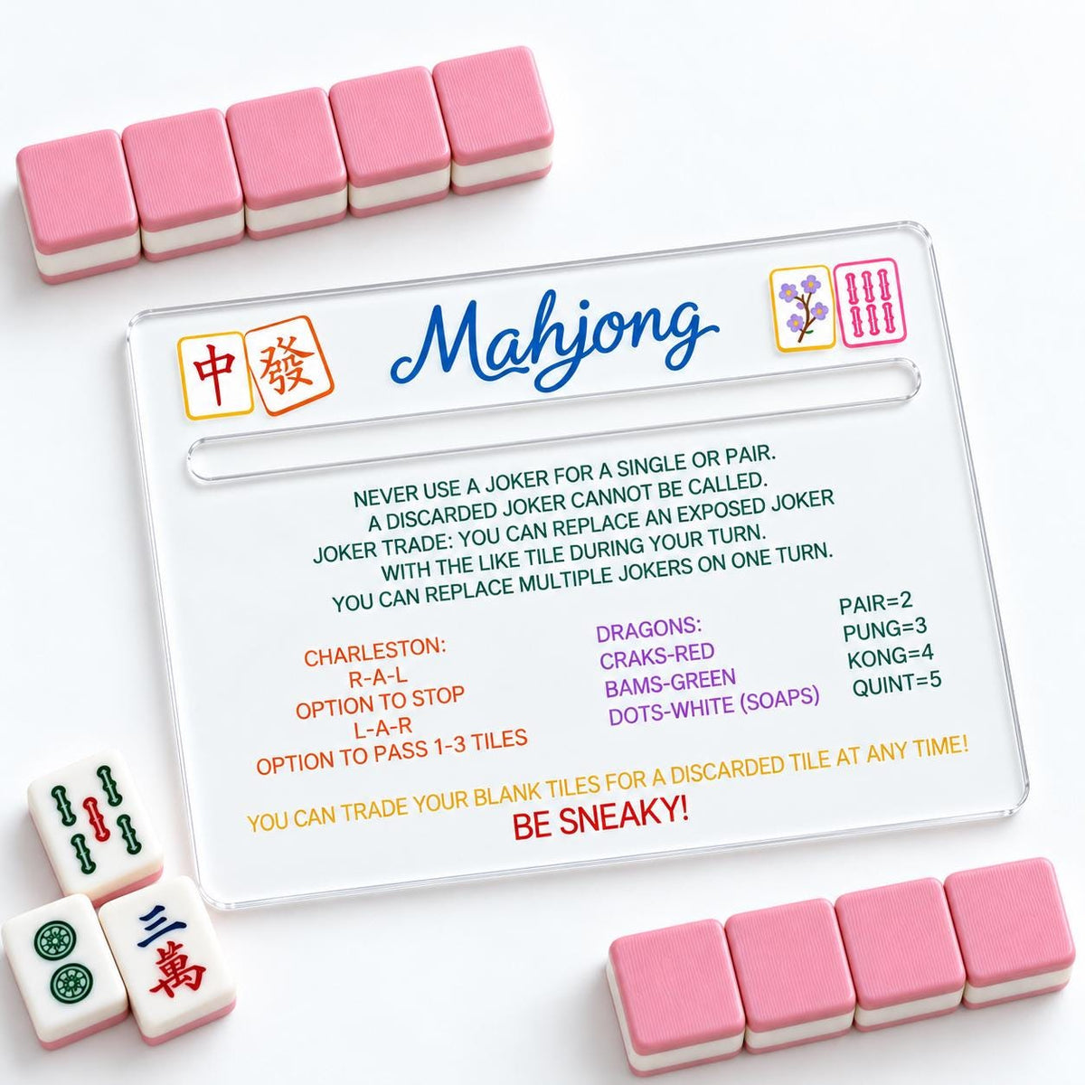 Acrylic Mahjong Line Reader with Rules – American Mahjong Cheat Sheet Card