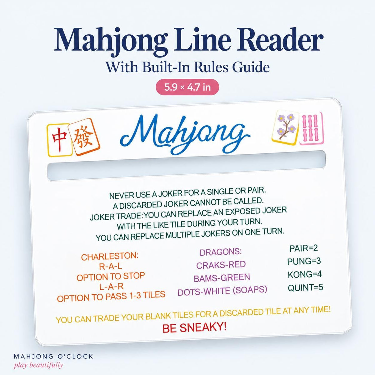 Acrylic Mahjong Line Reader with Rules – American Mahjong Cheat Sheet Card