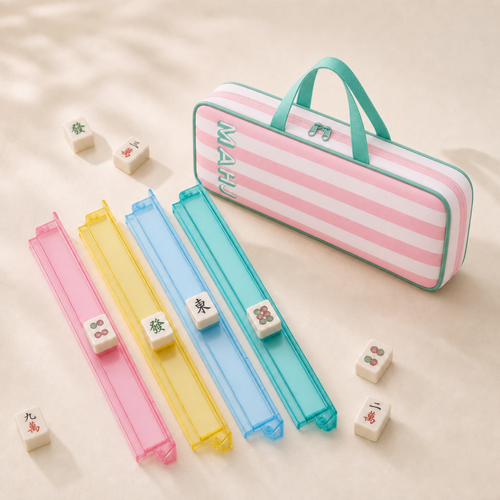 American Mahjong Racks & Rack Bag Bundle – 4 Racks with Pushers + Striped Case