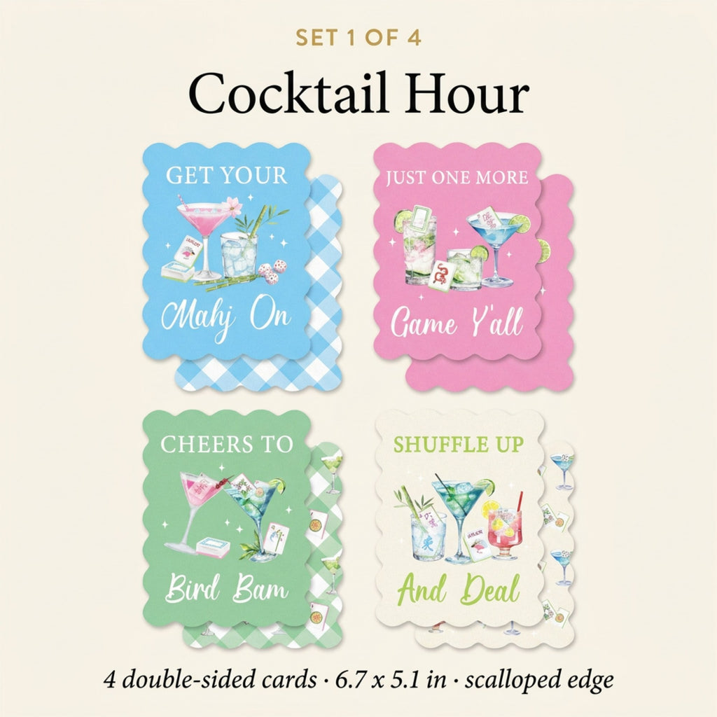 Mahjong Shuffle Cards - Scalloped Double-Sided Hot Tip Cards, Set of 4