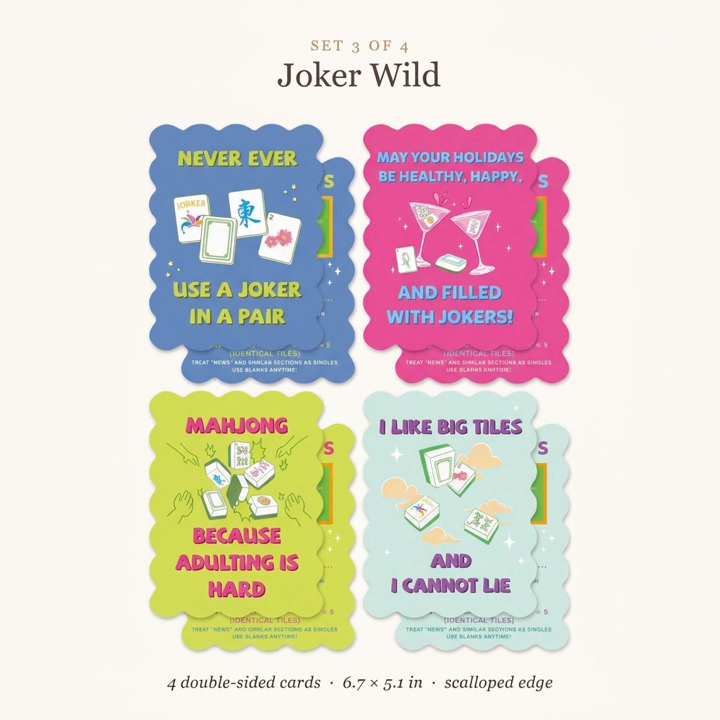 Mahjong Shuffle Cards - Scalloped Double-Sided Hot Tip Cards, Set of 4