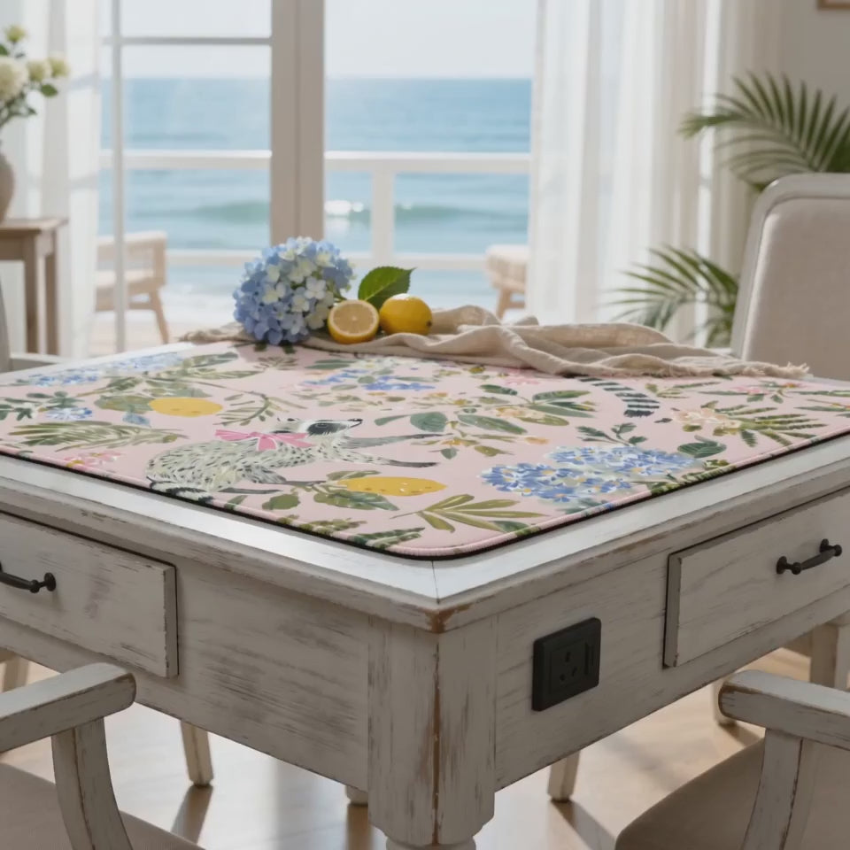 Pink Leopard Palm Leaf Mahjong Mat