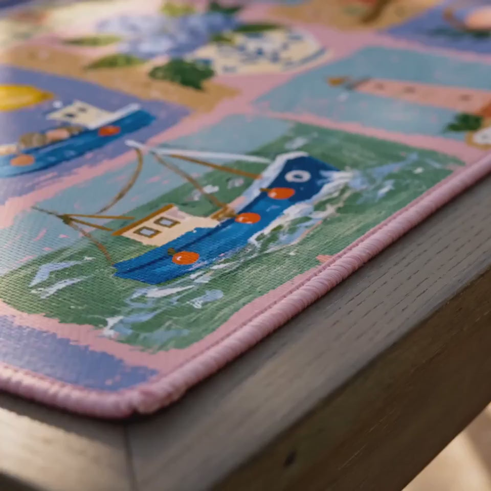 Coastal Seagull Hydrangea & Lemon Mahjong Mat