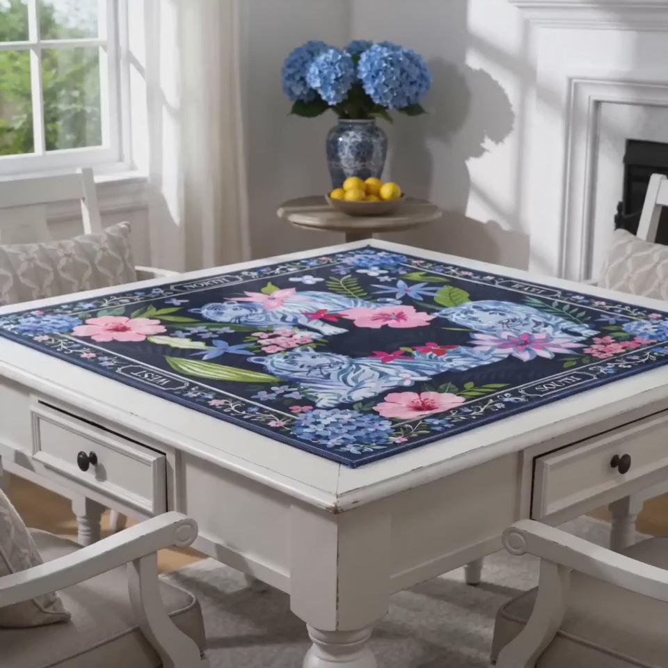 Blue Chinoiserie Tiger Mahjong Mat