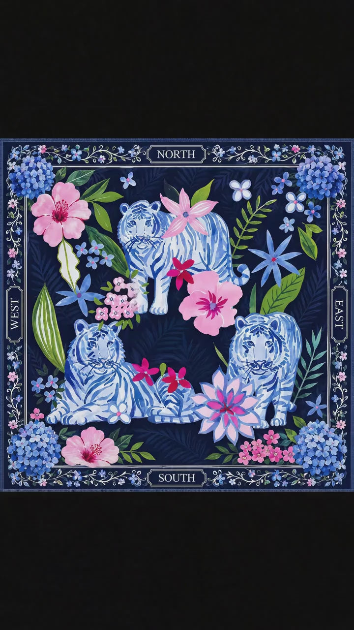 Blue Chinoiserie Tiger Mahjong Mat